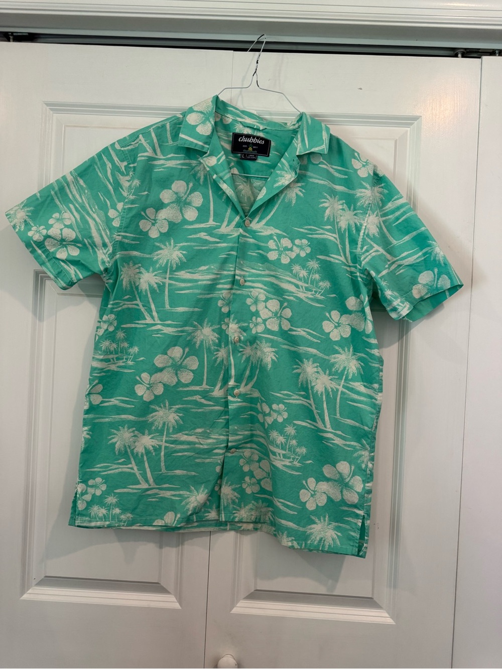 Chubbies Green Tropical Palm Tree Hibiscus Print Resort Button Up Shirt Large
